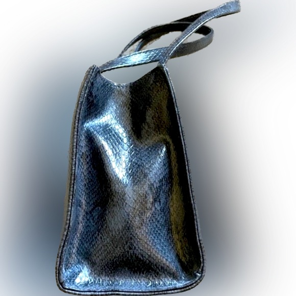 VTG ULTA SMALL FAUX PYTHON BAG PURSE GRAY BLACK MINI EXOTIC SNAKE TOP HANDLED - Picture 2 of 5